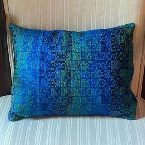 Geometric Handmade Blue & Green Accent Throw Pillow, Eclectic Boho Home Decor